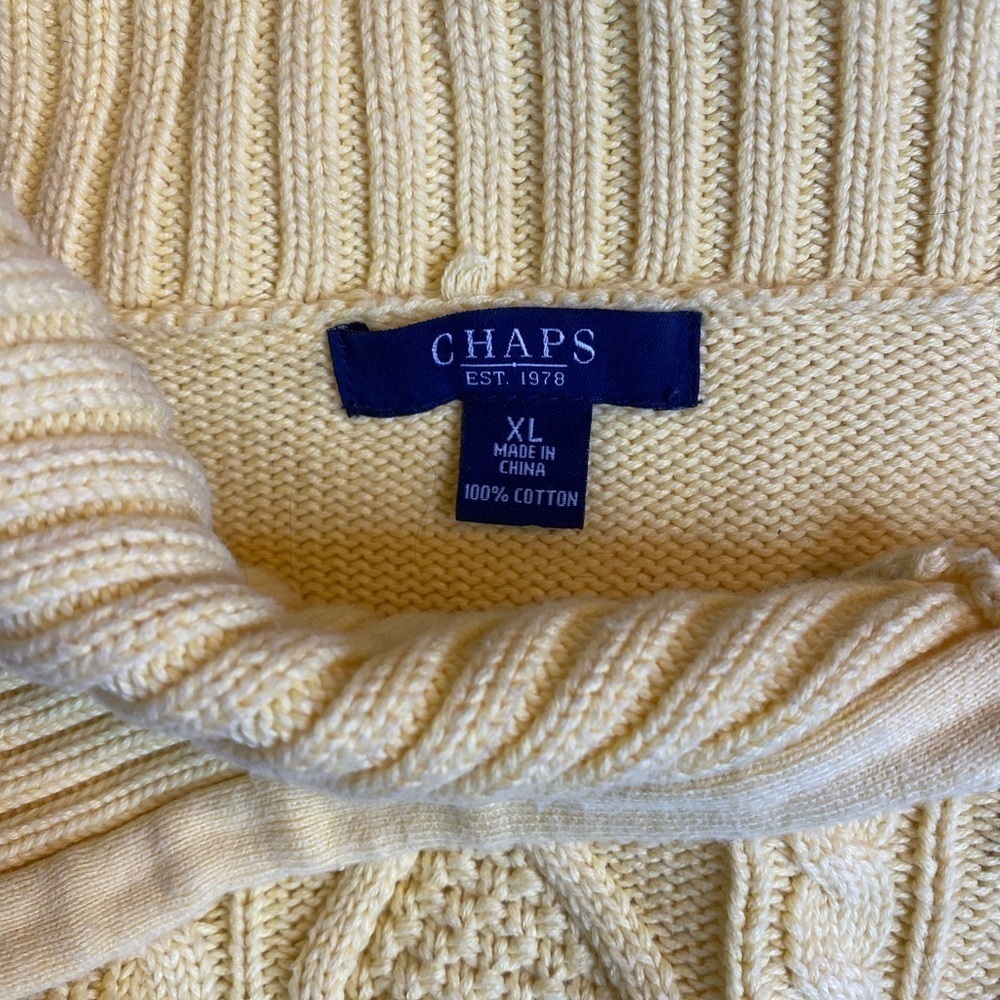 CHAPS Yellow Cable Knit Sweater Oversized Collar Side Gold Button Detail XL - Picture 5 of 7